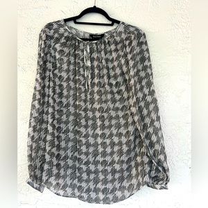 White House Black Market, 96% silk, size 8, like new, black white gold silver